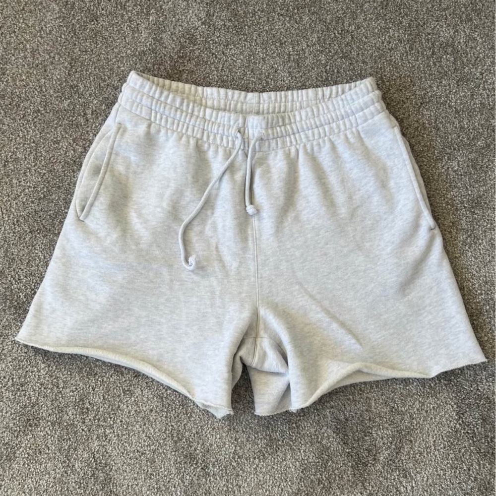 TNA Cozy Fleece Boyfriend Shorts in Light Gray